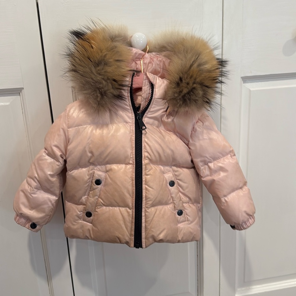 Pink w/ fur hood down jacket